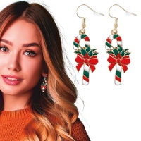 Boucles d'oreilles en forme de bâton de bonbon rouge et vert - 1 paire