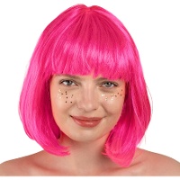 Perruque courte rose néon - style Cléopâtre