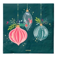 Serviettes de 16,5 cm avec décoration de Noël verte - 30 unités