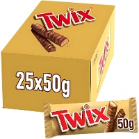 Twix au chocolat au lait, biscuit et caramel, 50 g - 25 unités