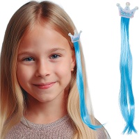 Mèche bleue 35 cm avec clip en forme de couronne