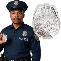 Badge de police argenté 7 cm