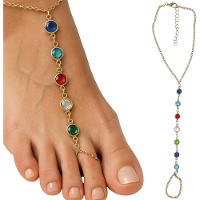 Chaîne de cheville avec anneau et pierres colorées