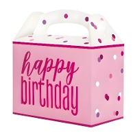Boîte en carton Happy Birthday à pois - 6 pièces