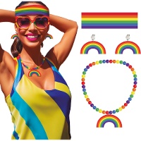 Ensemble arc-en-ciel avec collier, boucles d'oreilles et bandeau