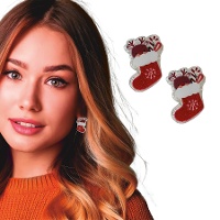 Boucles d'oreilles en forme de chaussettes de Noël rouges - 1 paire