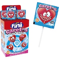 Sucettes en forme de coeur - emballage individuel - Fini caretos funny faces - 170 unités