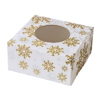 Boîte pour bonbons ou cupcakes en flocons dorés de 17,5 x 17,5 x 8,5 cm