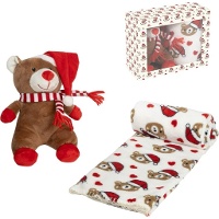 Peluche ours de Noël avec couverture de 90 x 75 cm