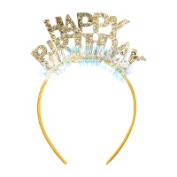 Serre-tête «Happy Birthday» doré pailleté