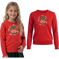 Pull de Noël pour enfant à motif d'elfe et effet pailleté